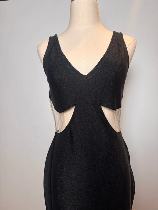 Vintage Versace Black Long Jersey Dress w/ PVC Inserts – Size 44 - Picture 7 of 11